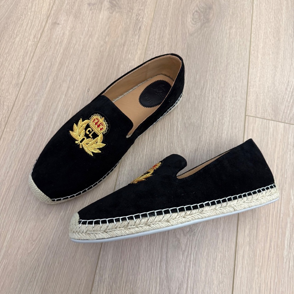 Christian Louboutin Nanou Orlato Black Suede Crest Espadrilles Mens Loafers 43 - Picture 2 of 5